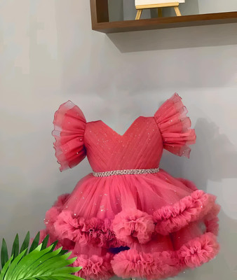 GLEAMGRACE Baby Girls Midi/Knee Length Party Dress(Red, Fashion Sleeve)