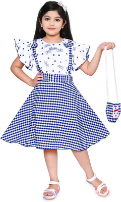 M. MONGELA DRESSES Girls Below Knee Casual Dress(Blue, Short Sleeve)