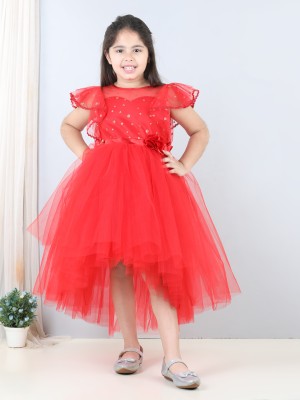 Toy Balloon Kids Girls Midi/Knee Length Party Dress(Red, Fashion Sleeve)