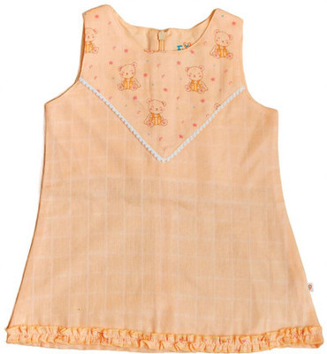 Firstin Indi Baby Girls Midi/Knee Length Casual Dress(Orange, Sleeveless)