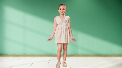 VAVA Creation Baby Girls Midi/Knee Length Party Dress(Yellow, Sleeveless)