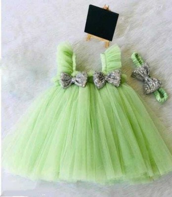 best of style Indi Girls Above Knee Festive/Wedding Dress(Green, Short Sleeve)