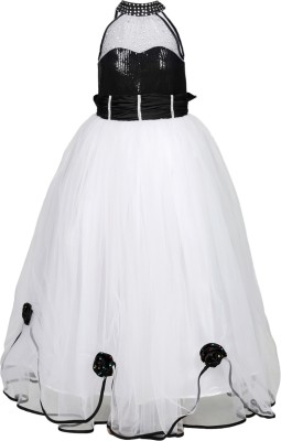 ETK Fashion Girls Maxi/Full Length Festive/Wedding Dress(White, Sleeveless)