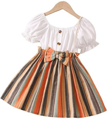 MANSICREATION Girls Midi/Knee Length Festive/Wedding Dress(Multicolor, Short Sleeve)