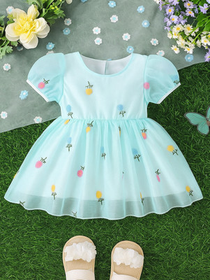 RADHEKRISHNATEX Indi Baby Girls Midi/Knee Length Party Dress(Blue, Short Sleeve)