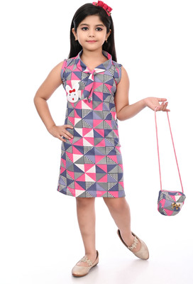 Zenat Girls Midi/Knee Length Casual Dress(Multicolor, Sleeveless)