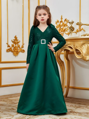 Driza Ecommerce Girls Maxi/Full Length Festive/Wedding Dress(Green, Full Sleeve)