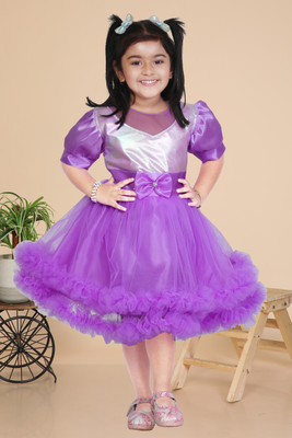 Hipposippo Girls Below Knee Festive/Wedding Dress(Purple, Short Sleeve)