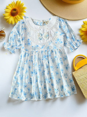 Bella Moda Baby Girls Midi/Knee Length Casual Dress(Blue, Half Sleeve)