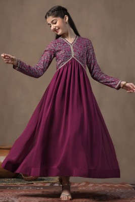 Fashion Dream Girls Maxi/Full Length Festive/Wedding Dress(Maroon, Full Sleeve)