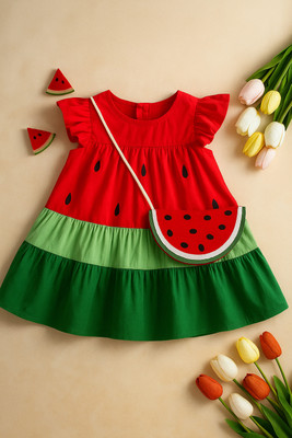 Elegant Attire Baby Girls Midi/Knee Length Festive/Wedding Dress(Red, Fashion Sleeve)