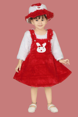 HouseOfCommon Baby Girls Midi/Knee Length Casual Dress(Red, 3/4 Sleeve)