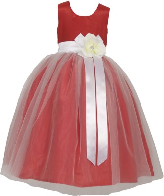 Wish littlle Girls Maxi/Full Length Party Dress(Red, Sleeveless)