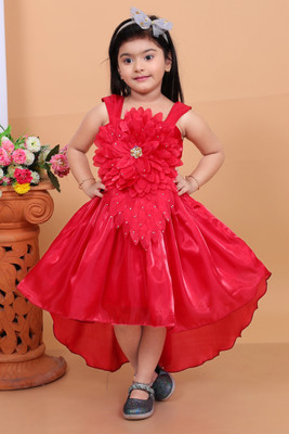 PN fashion Girls Below Knee Festive/Wedding Dress(Red, Sleeveless)
