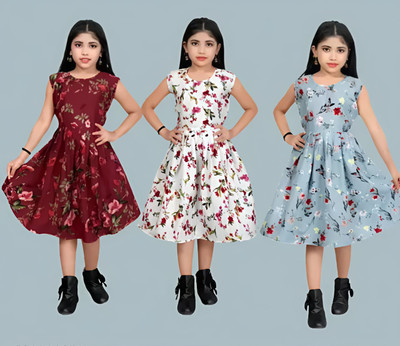 Subrung fashion Indi Girls Midi/Knee Length Casual Dress(White, Sleeveless)