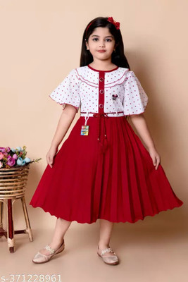 MAGNETE Baby Girls Below Knee Festive/Wedding Dress(Red, Half Sleeve)