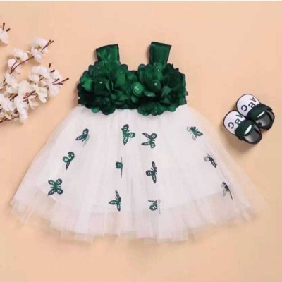 AROWTEX Baby Girls Midi/Knee Length Party Dress(Green, Sleeveless)