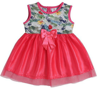 mama & bebe Indi Girls Below Knee Party Dress(Pink, Sleeveless)