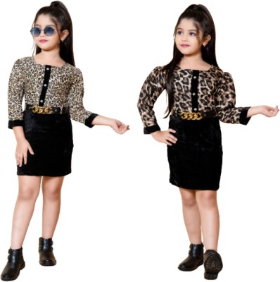 TIKTOK FASHION Girls Above Knee Casual Dress(Multicolor, Full Sleeve)