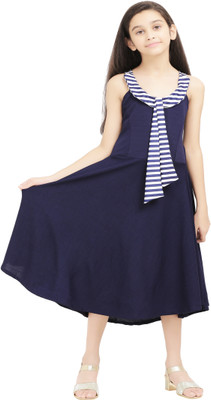 AD & AV Girls Midi/Knee Length Casual Dress(Dark Blue, Sleeveless)