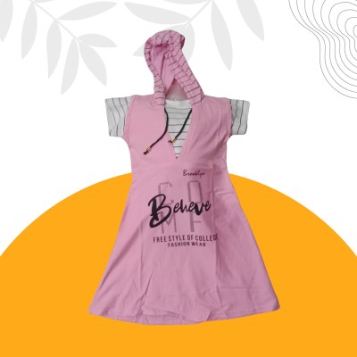 AyeshaaGarments Girls Midi/Knee Length Casual Dress(Pink, Short Sleeve)
