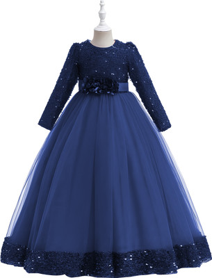 DPFABRICS Girls Maxi/Full Length Festive/Wedding Dress(Blue, Full Sleeve)