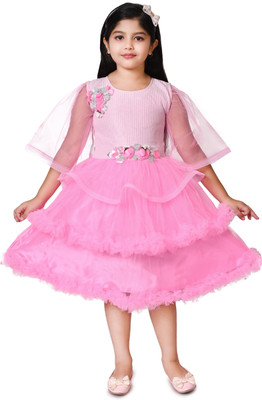 MHFASHIONMART Baby Girls Calf Length Festive/Wedding Dress(Pink, Full Sleeve)
