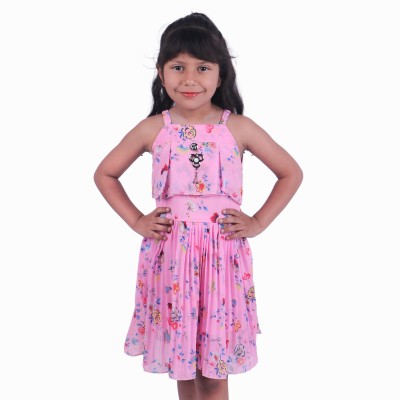 stylestorm Girls Midi/Knee Length Casual Dress(Pink, Sleeveless)