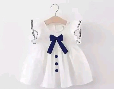 UPTREND VESTURE Girls Midi/Knee Length Casual Dress(White, Short Sleeve)