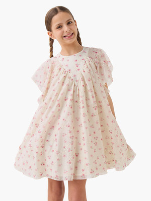 JUNIORS by Babyshop Girls Midi/Knee Length Casual Dress(Beige, Half Sleeve)