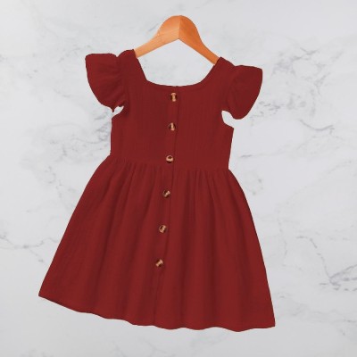 dattatrey fashion Girls Midi/Knee Length Casual Dress(Maroon, Cap Sleeve)