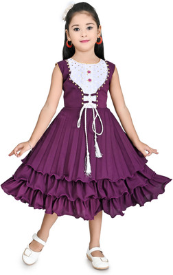 A Asma dresses Indi Girls Midi/Knee Length Party Dress(Purple, Sleeveless)