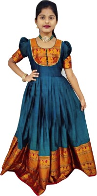 CalendarArt Girls Maxi/Full Length Casual Dress(Blue, Half Sleeve)