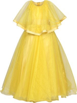 MANNAT FAHION Girls Maxi/Full Length Festive/Wedding Dress(Yellow, Half Sleeve)