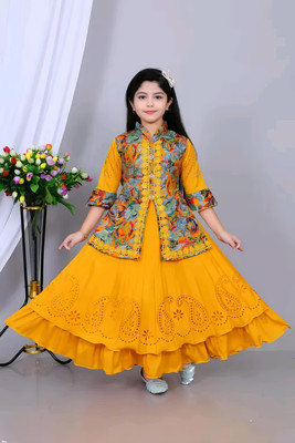 Z NEW KOLPONA FASHION Indi Girls Maxi/Full Length Casual Dress(Yellow, 3/4 Sleeve)