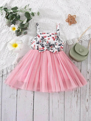 Amavya Fashions Girls Midi/Knee Length Party Dress(Pink, Sleeveless)