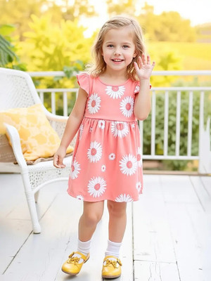 Miss & Chief Girls Above Knee Party Dress(Orange, Sleeveless)