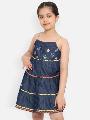 NautiNati Girls Above Knee Casual Dress(Dark Blue, Sleeveless)