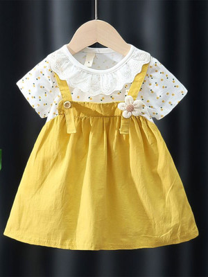 Yk Girls Midi/Knee Length Casual Dress(Yellow, Short Sleeve)