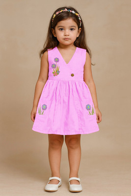 SARDAR DRESSES Girls Midi/Knee Length Party Dress(Pink, Sleeveless)