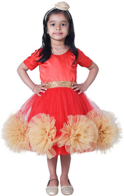 Wish littlle Girls Below Knee Festive/Wedding Dress(Red, Half Sleeve)