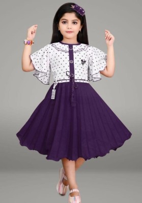 SM MUNIF DRESSES Girls Below Knee Casual Dress(Purple, Half Sleeve)