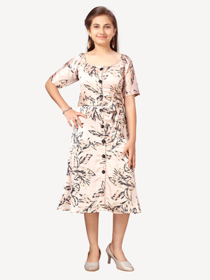 Aarika Indi Girls Below Knee Party Dress(Beige, Short Sleeve)