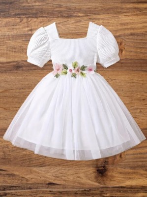 Sisa sales Indi Baby Girls Midi/Knee Length Festive/Wedding Dress(White, Short Sleeve)