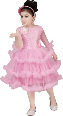TrendyCreations Baby Girls Midi/Knee Length Festive/Wedding Dress(Pink, 3/4 Sleeve)