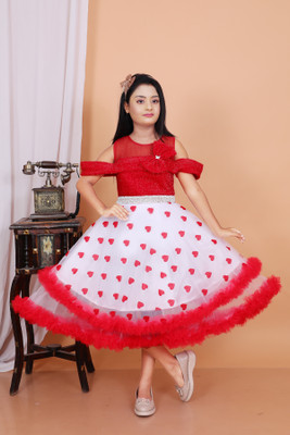 Mousumi dresses Indi Baby Girls Below Knee Festive/Wedding Dress(Red, Fashion Sleeve)