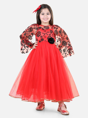 Toy Balloon Kids Girls Maxi/Full Length Party Dress(Red, Full Sleeve)