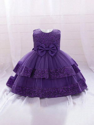 Miss & Chief Baby Girls Midi/Knee Length Party Dress(Purple, Sleeveless)