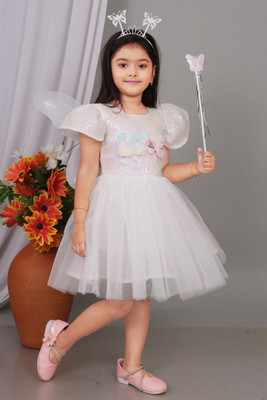 NHPREMIUM Indi Girls Midi/Knee Length Party Dress(White, Half Sleeve)