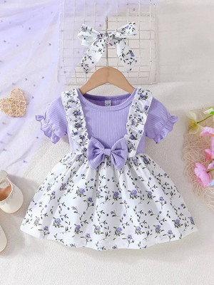 IMPENETRABLE Baby Girls Midi/Knee Length Casual Dress(Purple, Cap Sleeve)